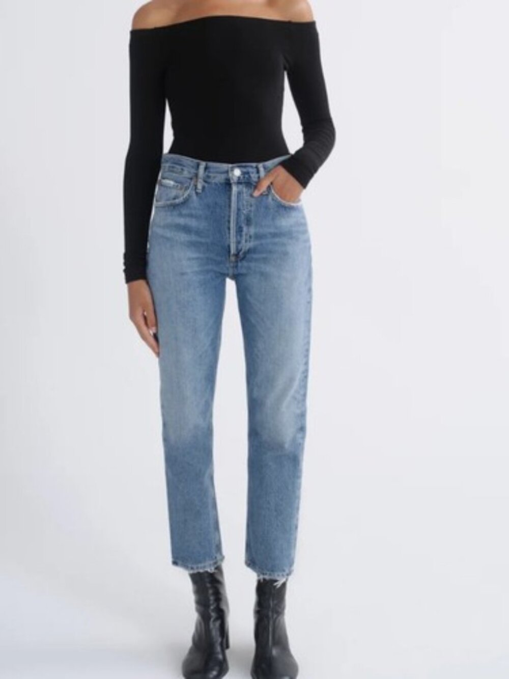 Agolde Riley Crop Button Fly Jeans Ladies 25 Straight Leg Denim Raw Hem